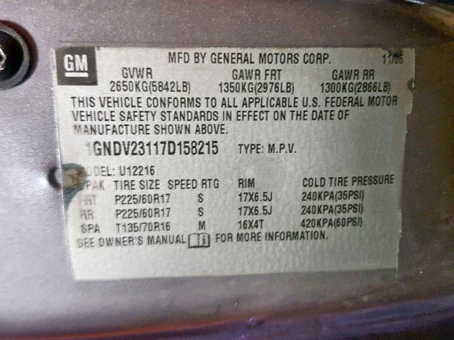 4GLDV13W87D193802 - 2007 BUICK TERRAZA IN PURPLE photo 10