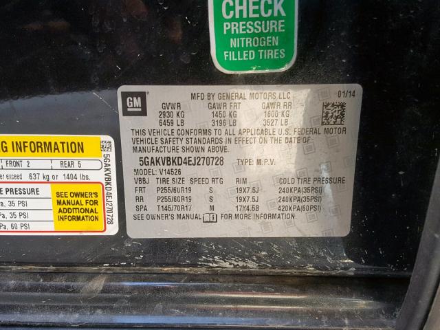 5GAKVBKD4EJ270728 - 2014 BUICK ENCLAVE GRAY photo 10