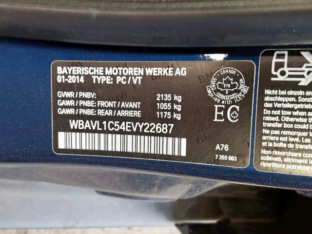 WBAVL1C54EVY22687 - 2014 BMW X1 XDRIVE2 BLUE photo 10