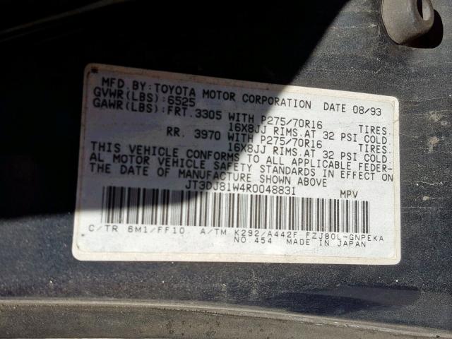 JT3DJ81W4R0048831 - 1994 TOYOTA LAND CRUIS GREEN photo 10