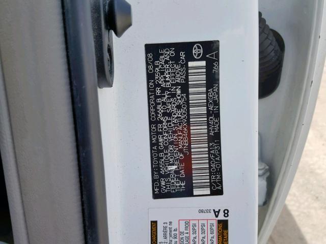 JTNBB46KX93050754 - 2009 TOYOTA CAMRY HYBR WHITE photo 10