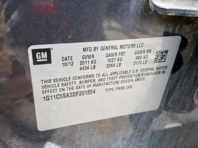 1G11C5SA3DF201854 - 2013 CHEVROLET MALIBU 1LT 灰色 照片 10