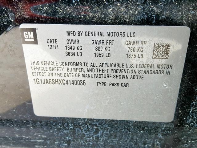 1G1JA6SHXC4140036 - 2012 CHEVROLET SONIC LS შავი ფოტო 10