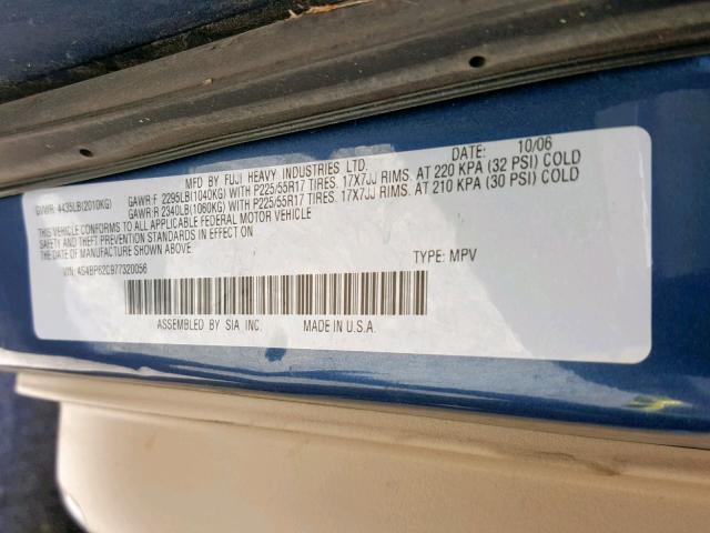 4S4BP62C977320056 - 2007 SUBARU OUTBACK OU BLUE photo 10