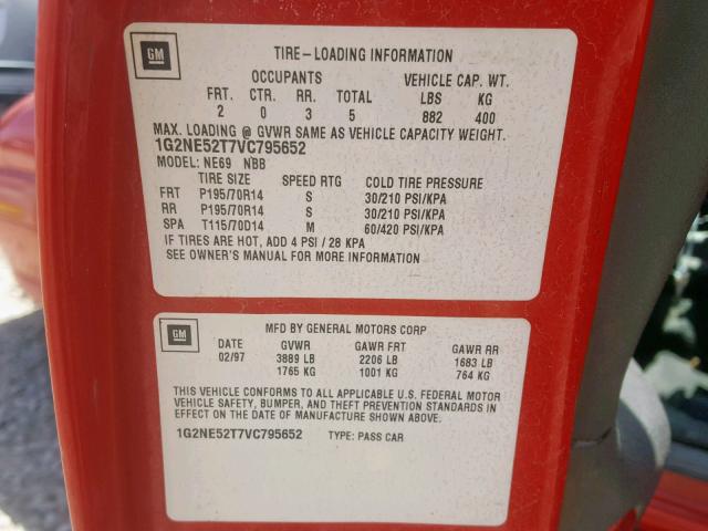 1G2NE52T7VC795652 - 1997 PONTIAC GRAND AM S RED photo 10