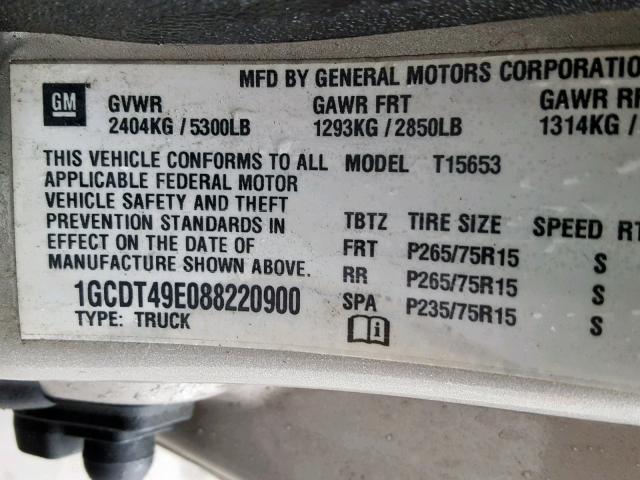 1GCDT49E088220900 - 2008 CHEVROLET COLORADO L TAN photo 10
