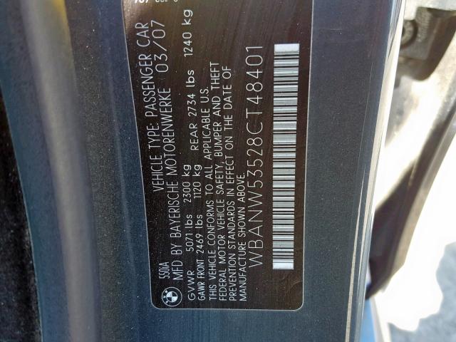 WBANW53528CT48401 - 2008 BMW 550 I CHARCOAL photo 10