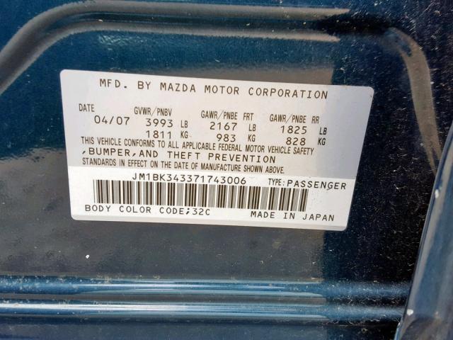 JM1BK343371743006 - 2007 MAZDA 3 HATCHBAC BLUE photo 10