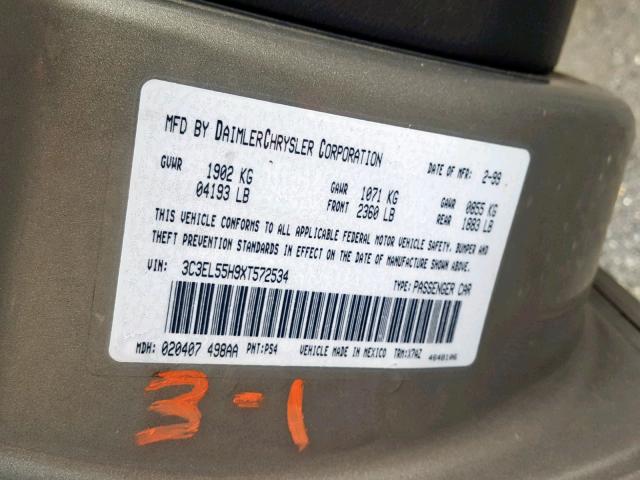 3C3EL55H9XT572534 - 1999 CHRYSLER SEBRING JX GRAY photo 10