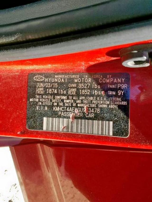 KMHCT4AEXGU953478 - 2016 HYUNDAI ACCENT SE RED photo 10