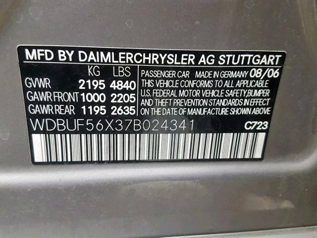 WDBUF56X37B024341 - 2007 MERCEDES-BENZ E 350 GRAY photo 10