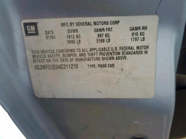 1G2NF52E84C211210 - 2004 PONTIAC GRAND AM S SILVER photo 10