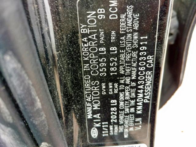 KNADM4A30C6033911 - 2012 KIA RIO LX BLACK photo 10