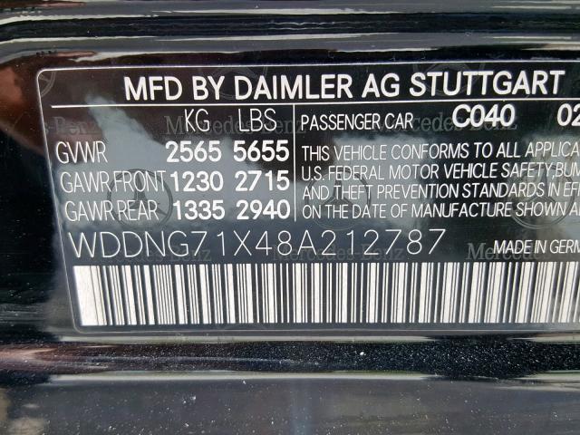 WDDNG71X48A212787 - 2008 MERCEDES-BENZ S 550 BLACK photo 10