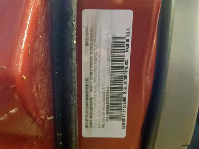 4S3BH635536306429 - 2003 SUBARU LEGACY L RED photo 10