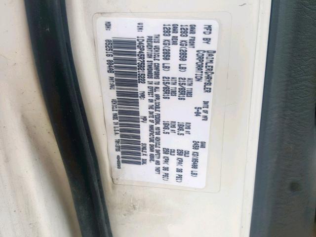 1D4GP45R75B215222 - 2005 DODGE CARAVAN SX WHITE photo 10