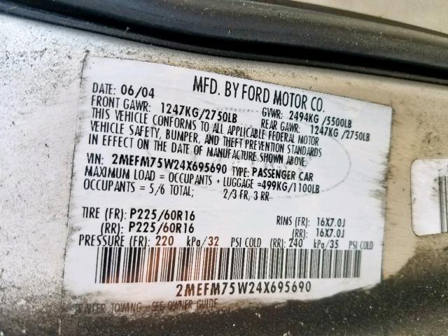 2MEFM75W24X695690 - 2004 MERCURY GRAND MARQ SILVER photo 10