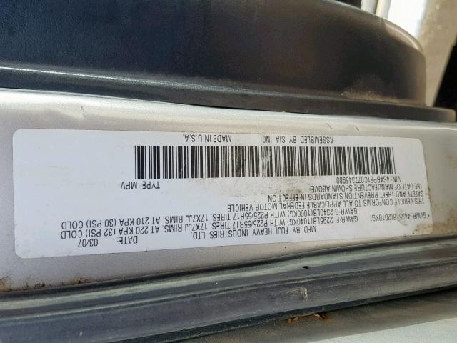 4S4BP61C077345980 - 2007 SUBARU LEGACY OUT SILVER photo 10