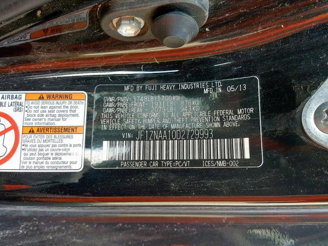 JF1ZNAA10D2729993 - 2013 TOYOTA SCION FR-S BLACK photo 10