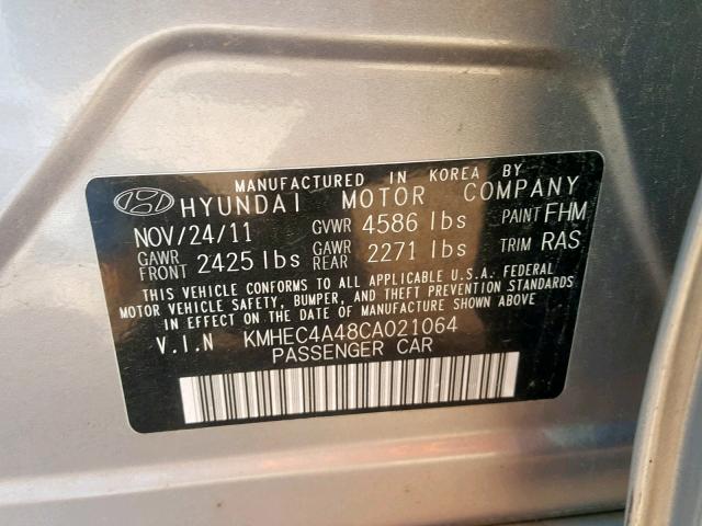 KMHEC4A48CA021064 - 2012 HYUNDAI SONATA HYB SILVER photo 10