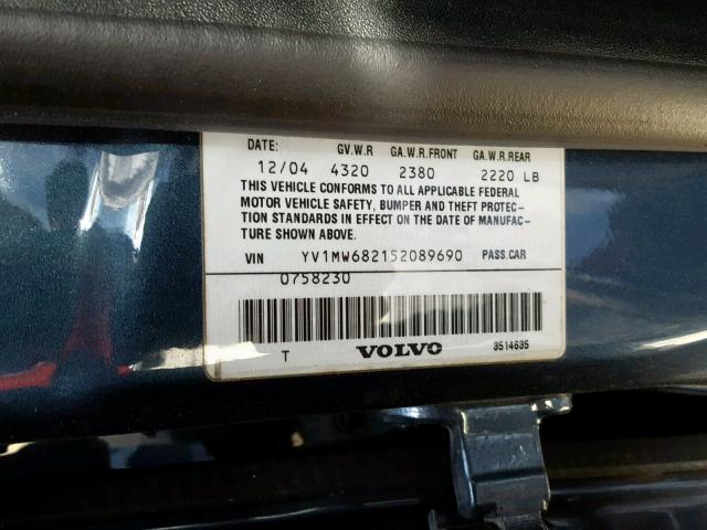 YV1MW682152089690 - 2005 VOLVO V50 T5 BLUE photo 10