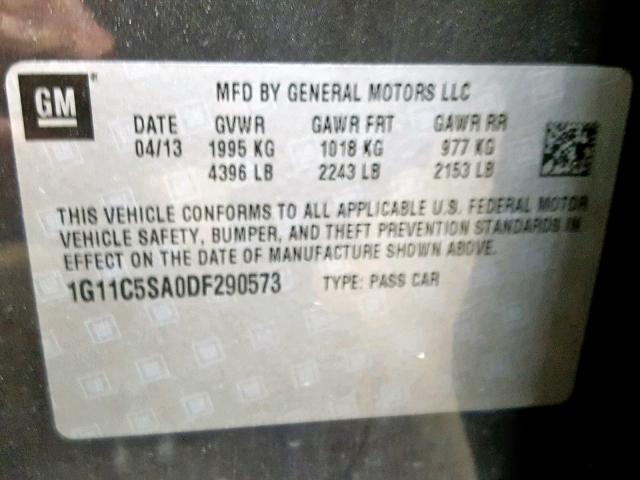 1G11C5SA0DF290573 - 2013 CHEVROLET MALIBU 1LT 灰色 照片 10