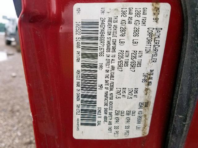 2A4GM48466R716766 - 2006 CHRYSLER PACIFICA RED photo 10
