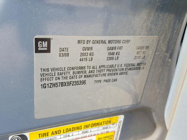 1G1ZH57BX8F235396 - 2008 CHEVROLET MALIBU 1LT BLUE photo 10