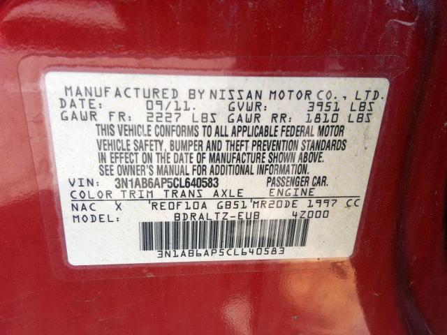 3N1AB6AP5CL640583 - 2012 NISSAN SENTRA 2.0 RED photo 10