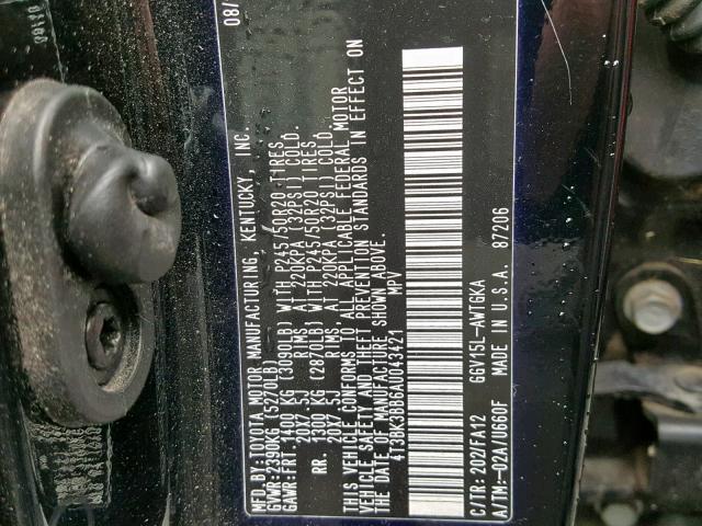 4T3BK3BB6AU043421 - 2010 TOYOTA VENZA BLACK photo 10