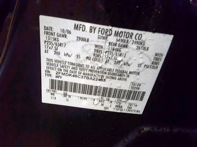 2FMDK46C37BA22485 - 2007 FORD EDGE SE BLACK photo 10