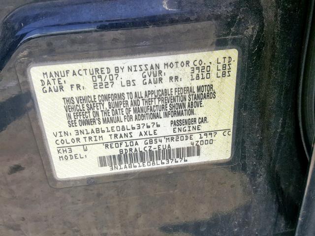 3N1AB61E08L637676 - 2008 NISSAN SENTRA 2.0 BLACK photo 10