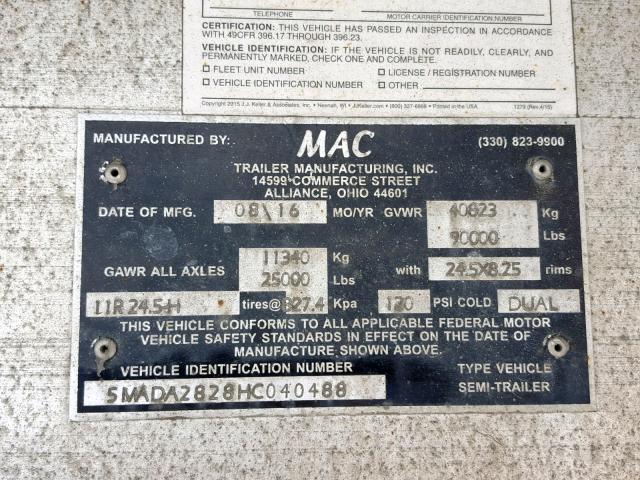 5MADA2828HC040488 - 2017 MACK TRAILER SILVER photo 10