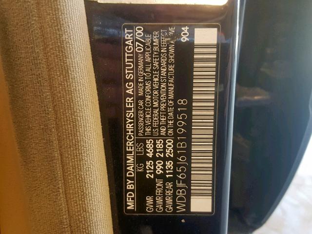 WDBJF65J61B199518 - 2001 MERCEDES-BENZ E 320 BLUE photo 10