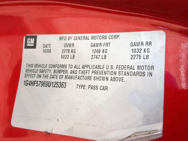 1G4HF57969U125363 - 2009 BUICK LUCERNE SU RED photo 10