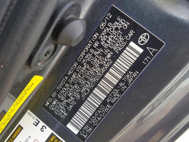 JTKJF5C75D3045862 - 2013 TOYOTA SCION TC ნაცრისფერი ფოტო 10