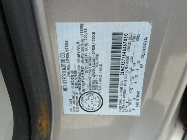 2FMZA57264BA67050 - 2004 FORD FREESTAR S GRAY photo 10