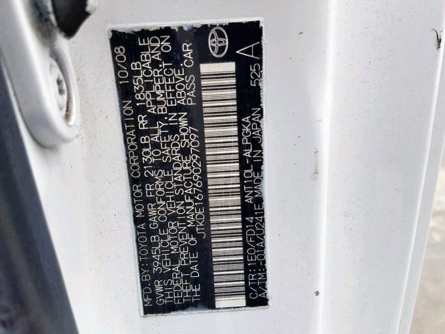 JTKDE167690297097 - 2009 TOYOTA SCION TC WHITE photo 10