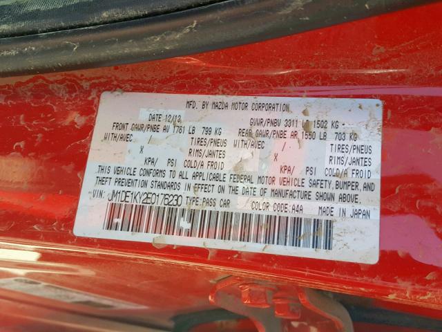 JM1DE1KY2E0176230 - 2014 MAZDA MAZDA2 SPO RED photo 10