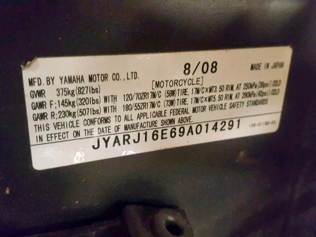 JYARJ16E69A014291 - 2009 YAMAHA YZFR6 ORANGE photo 10