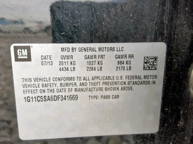 1G11C5SA6DF341669 - 2013 CHEVROLET MALIBU 1LT BLACK photo 10