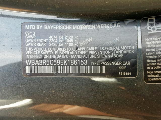 WBA3R5C59EK186153 - 2014 BMW 435 XI GRAY photo 10