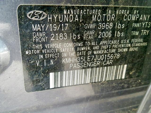 KMHH35LE7JU015678 - 2018 HYUNDAI ELANTRA GT GRAY photo 10