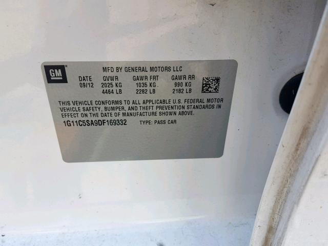 1G11C5SA9DF169332 - 2013 CHEVROLET MALIBU 1LT 白色 照片 10