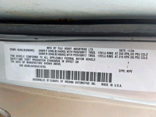 4S4BL84C854219755 - 2005 SUBARU LEGACY OUT SILVER photo 10