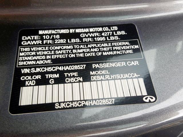 SJKCH5CP4HA028527 - 2017 INFINITI QX30 BASE GRAY photo 10