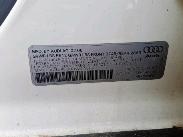 WAUKH74F36N148239 - 2006 AUDI A6 AVANT Q WHITE photo 10