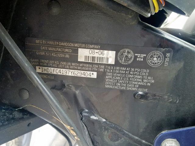 1HD1FC4197Y629404 - 2007 HARLEY-DAVIDSON FLHTCUI TWO TONE photo 10