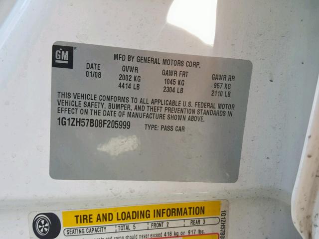 1G1ZH57B08F205999 - 2008 CHEVROLET MALIBU 1LT 白色 照片 10