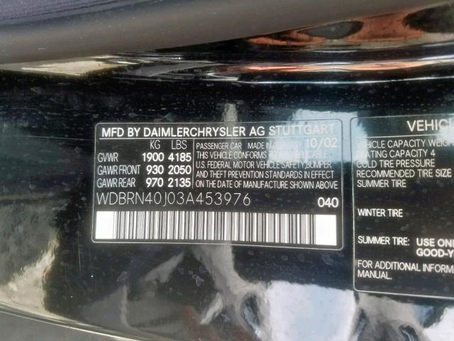 WDBRN40J03A453976 - 2003 MERCEDES-BENZ C 230K SPO BLACK photo 10